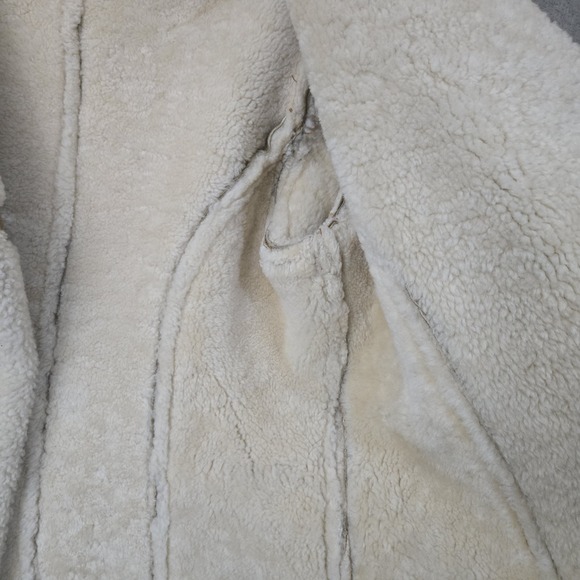 Vintage Suede Shearling Leather Coat Women Small Tan Y2K 70s Hippie Boho Neutral - Picture 11 of 15